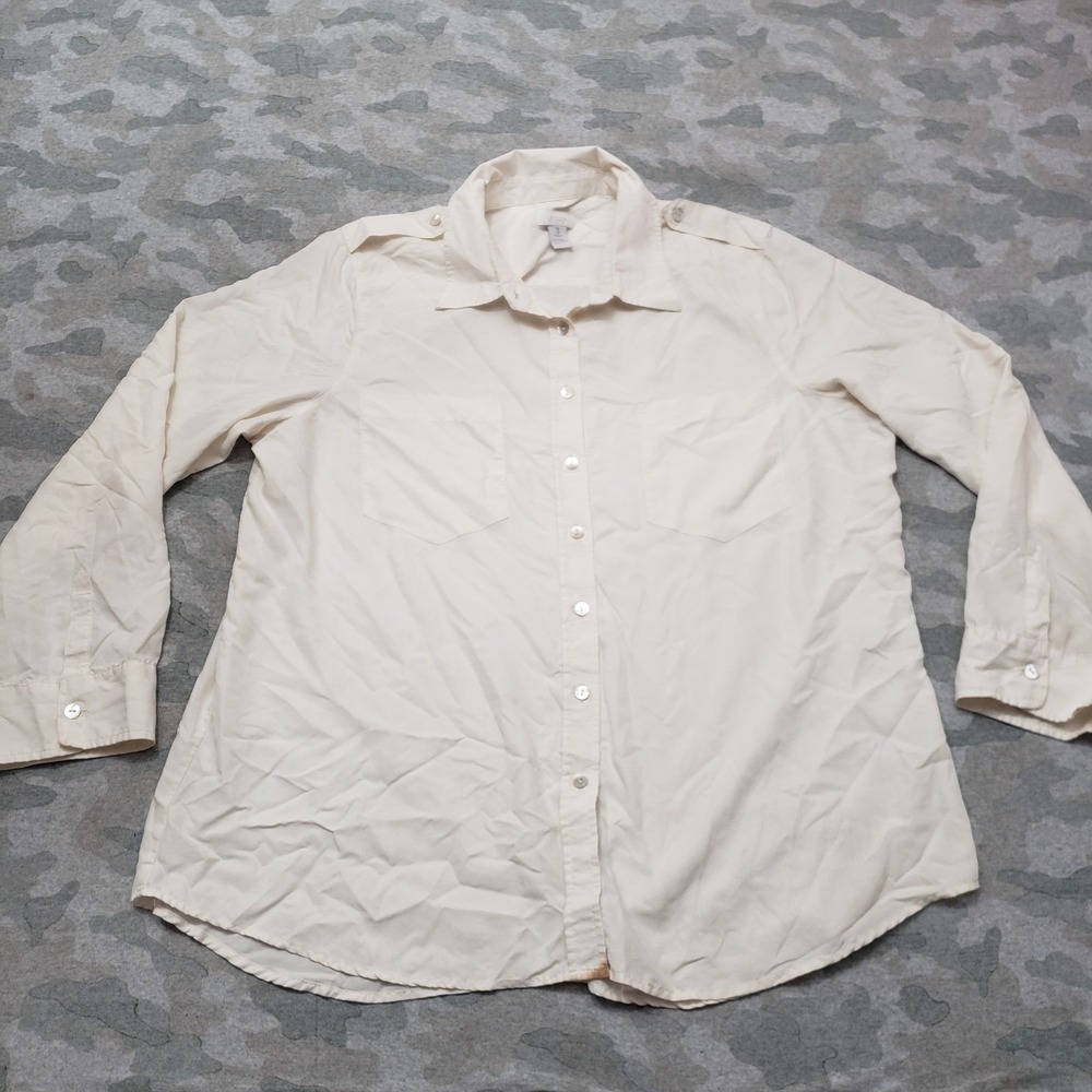 Chico's Top Womens 3 Beige Pockets Long Sleeve Button-Up